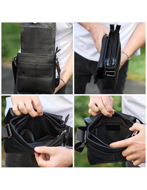 Шкіряна чоловіча сумка-месенджер Firenze,чорна