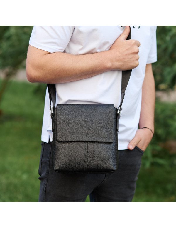 Шкіряна чоловіча сумка-месенджер Firenze,чорна