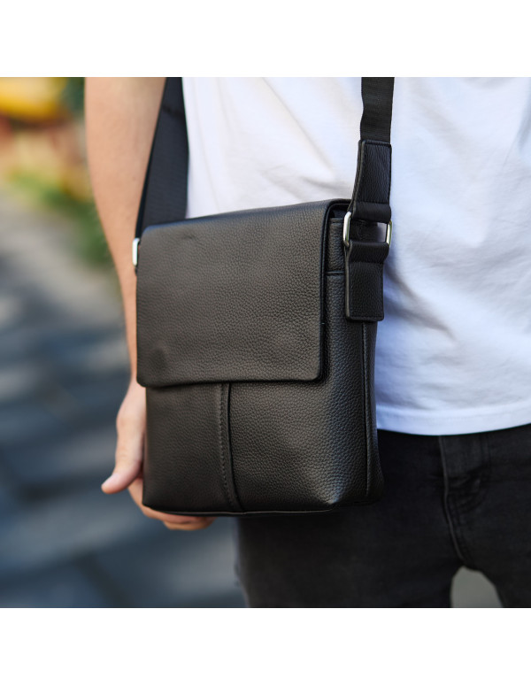 Шкіряна чоловіча сумка-месенджер Firenze,чорна