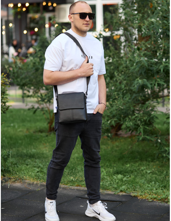 Шкіряна чоловіча сумка-месенджер Firenze,чорна