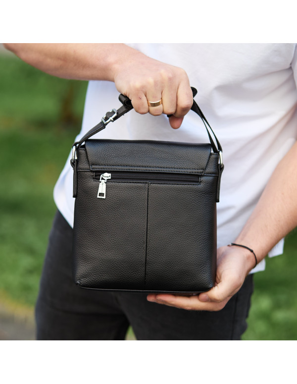 Шкіряна чоловіча сумка-месенджер Firenze,чорна