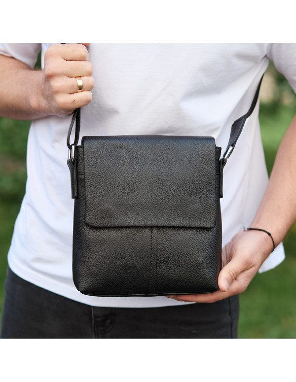 Шкіряна чоловіча сумка-месенджер Firenze,чорна