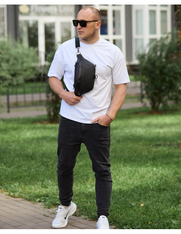 Чоловіча нагрудна умка бананка з натуральної шкіри Moorano