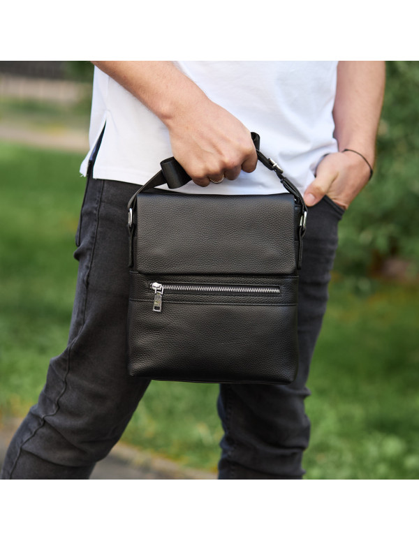 Шкіряна чоловіча сумка-месенджер Aleri, чорна