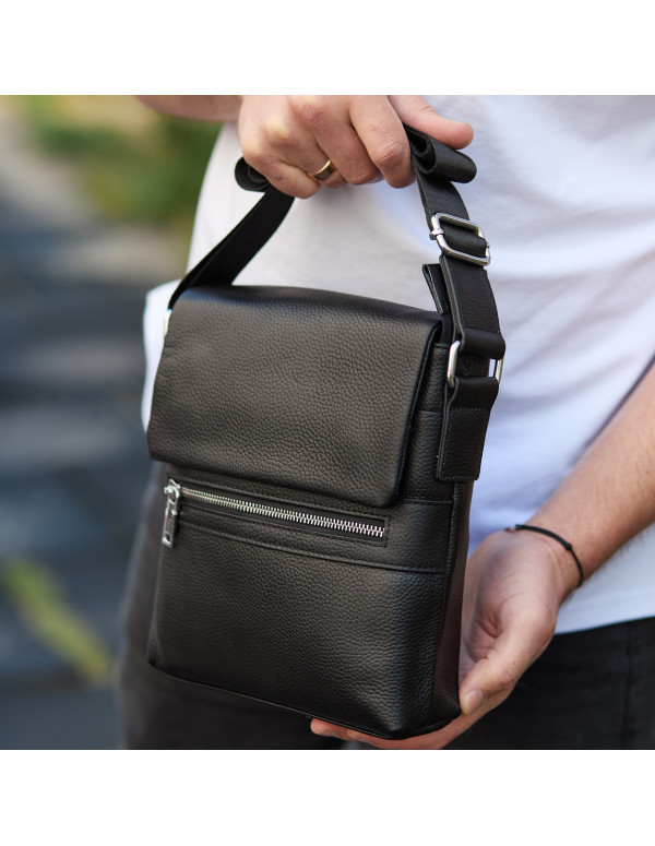 Шкіряна чоловіча сумка-месенджер Aleri, чорна