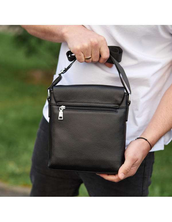 Шкіряна чоловіча сумка-месенджер Aleri, чорна