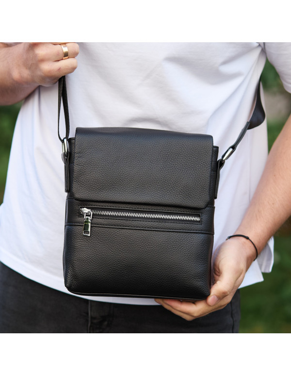 Шкіряна чоловіча сумка-месенджер Aleri, чорна