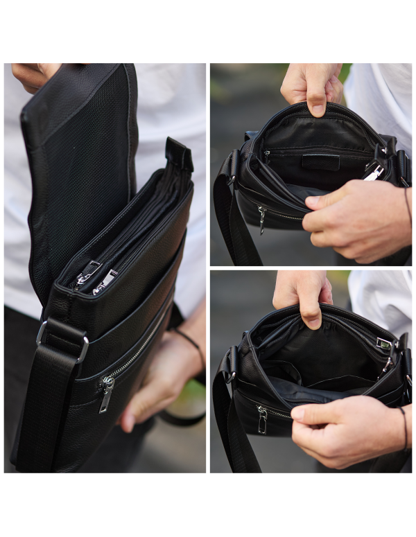 Шкіряна чоловіча сумка-месенджер Aleri, чорна
