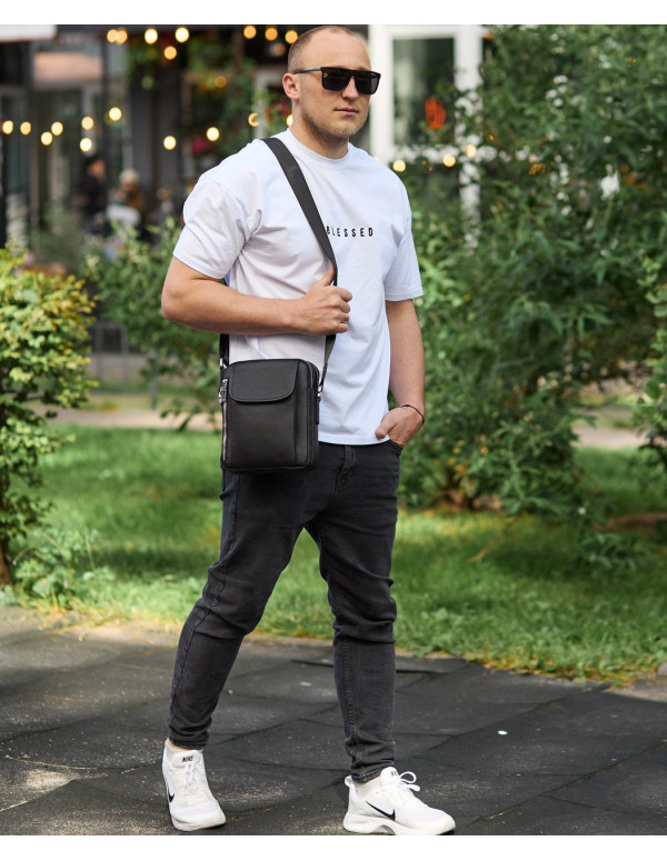 Чоловіча шкіряна сумка-барсетка Arpino, чорна