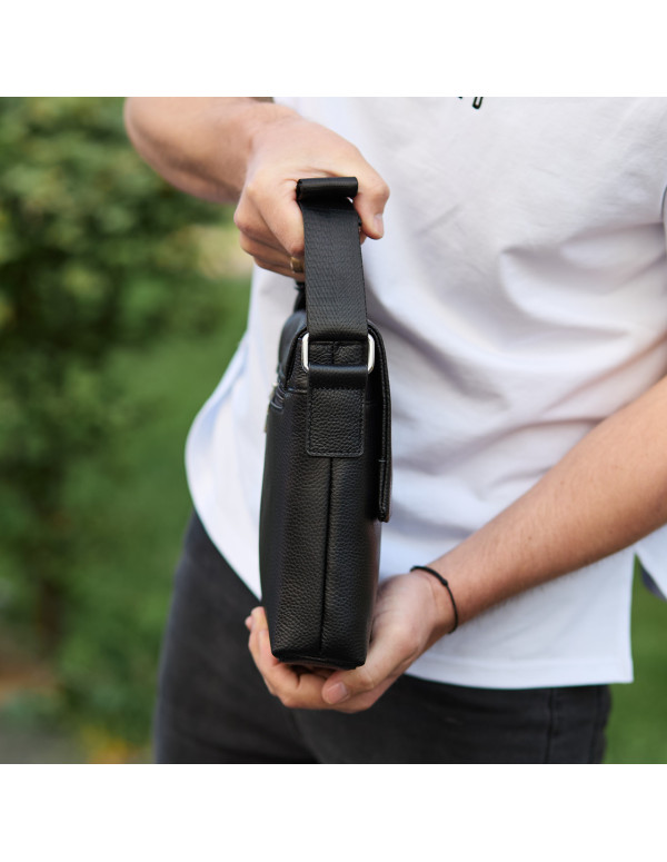 Шкіряна чоловіча сумка-месенджер Firenze,чорна