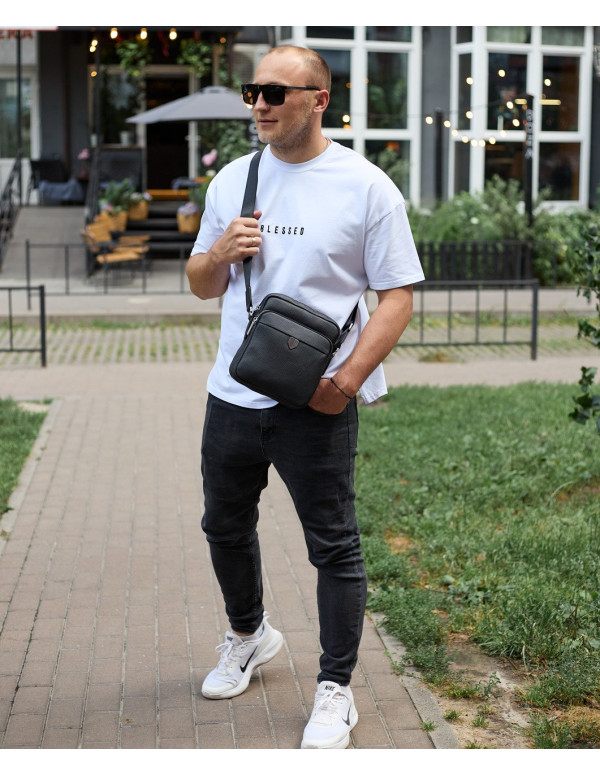 Чоловіча шкіряна сумка-барсетка Livorn, чорна