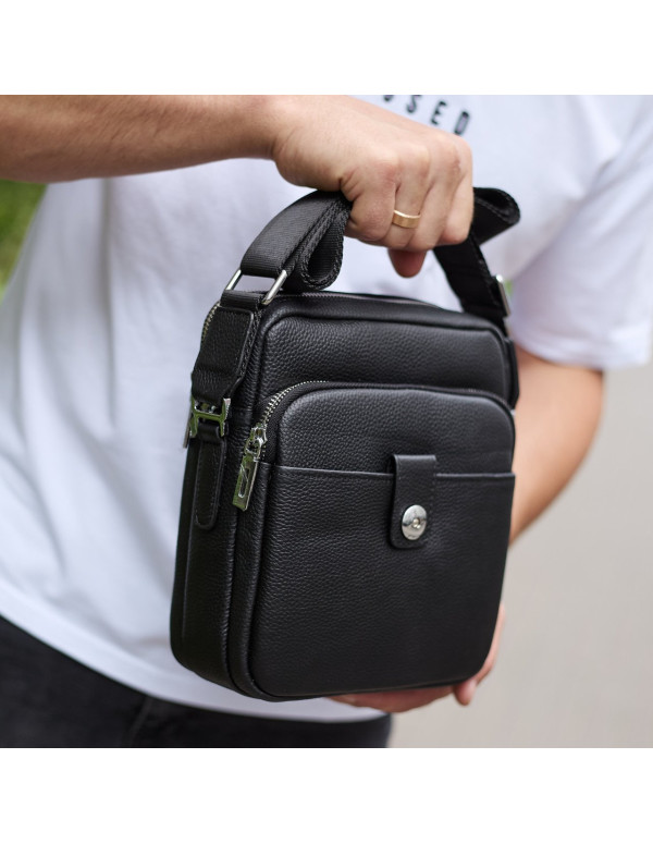 Чоловіча шкіряна універсальна сумка Sien, чорна