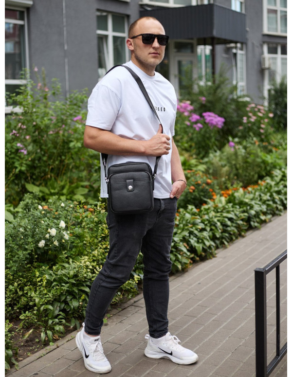 Чоловіча шкіряна універсальна сумка Sien, чорна