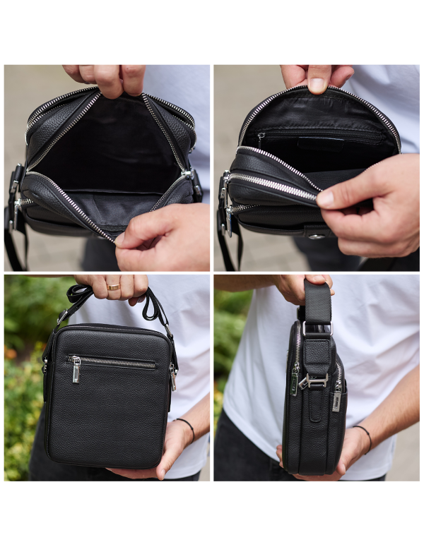 Чоловіча шкіряна універсальна сумка Sien, чорна