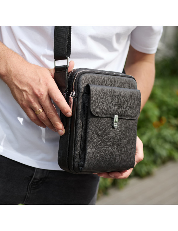 Сумка-барсетка чоловіча шкіряна Valento, чорна