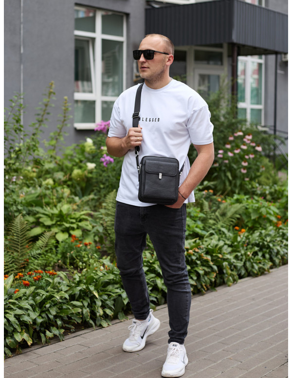 Сумка-барсетка чоловіча шкіряна Valento, чорна