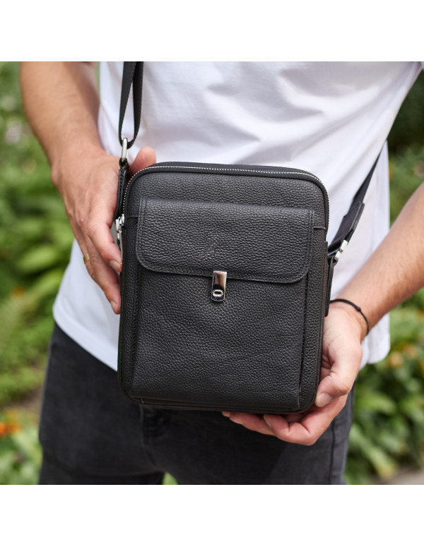 Сумка-барсетка чоловіча шкіряна Valento, чорна