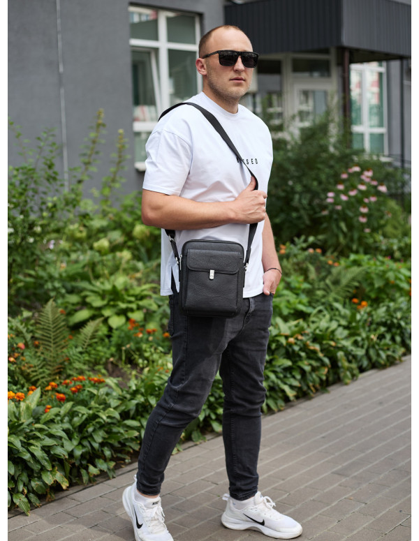 Сумка-барсетка чоловіча шкіряна Valento, чорна