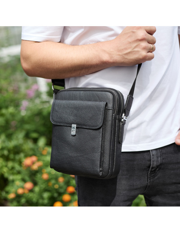 Сумка-барсетка чоловіча шкіряна Valento, чорна
