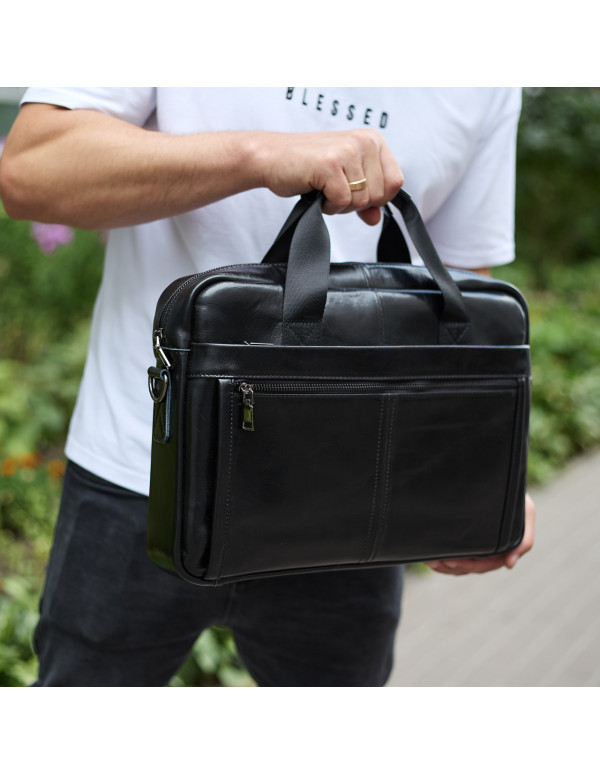 Шкіряна чоловіча сумка-портфель Iver, чорна