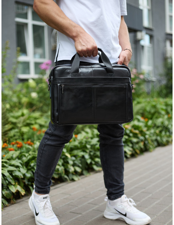 Шкіряна чоловіча сумка-портфель Iver, чорна