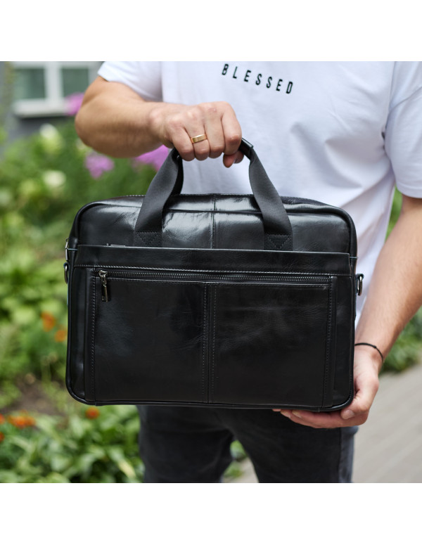 Шкіряна чоловіча сумка-портфель Iver, чорна
