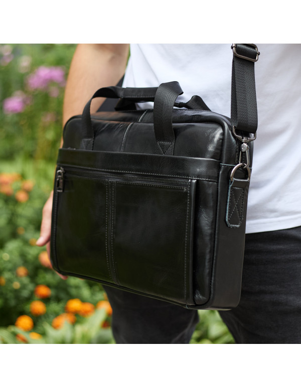 Шкіряна чоловіча сумка-портфель Iver, чорна