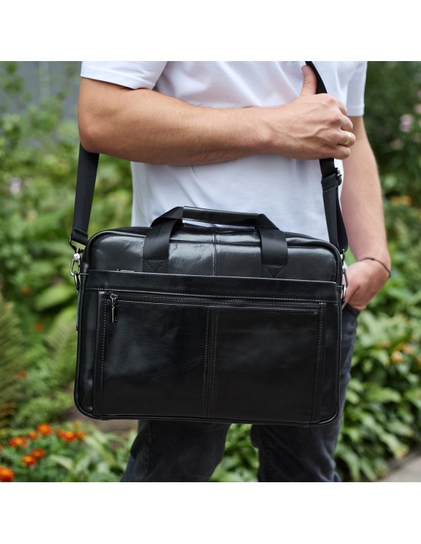 Шкіряна чоловіча сумка-портфель Iver, чорна