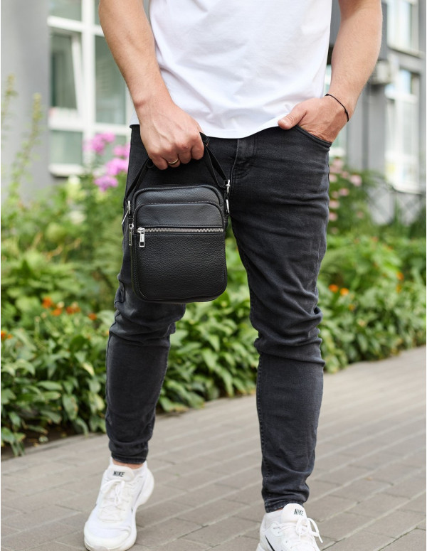 Чоловіча шкіряна барсетка Osimo, чорна