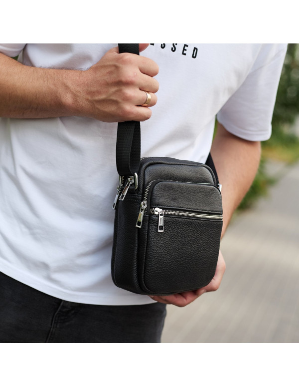 Чоловіча шкіряна барсетка Osimo, чорна
