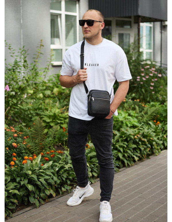 Чоловіча шкіряна барсетка Osimo, чорна