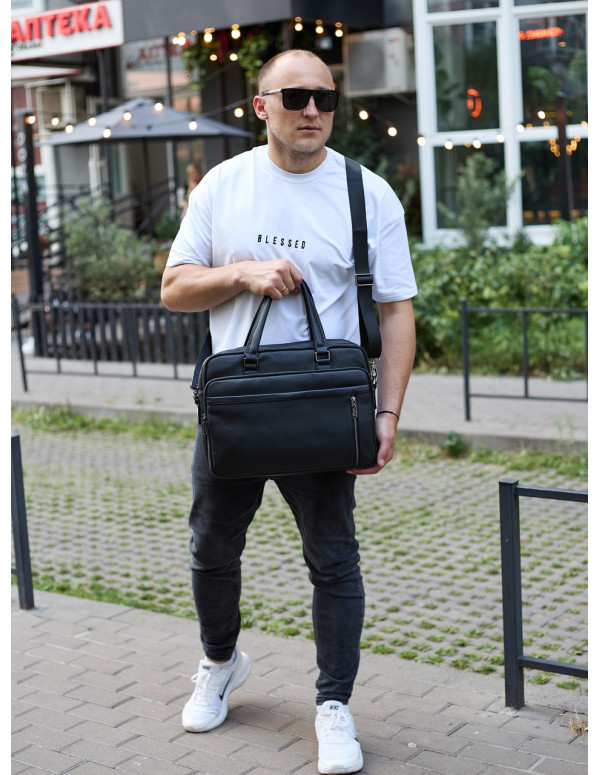 Офісна чоловіча сумка-портфель через плече Javer, чорна