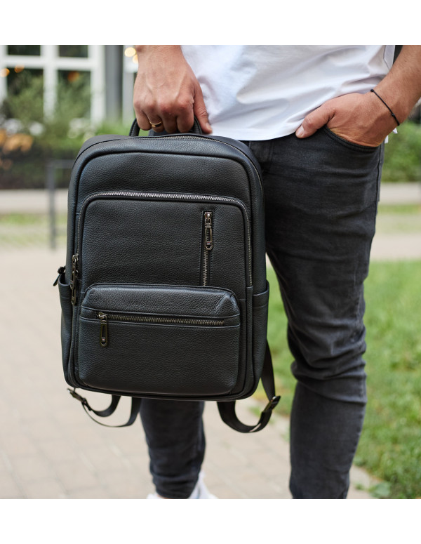 Міський чоловічий рюкзак із натуральної шкіри Teramo, чорний