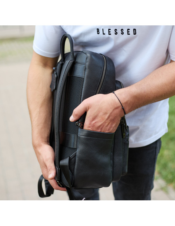 Міський чоловічий рюкзак із натуральної шкіри Teramo, чорний