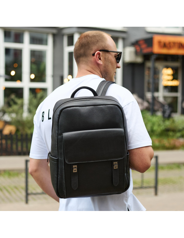 Стильний чоловічий шкіряний рюкзак Valman, чорний