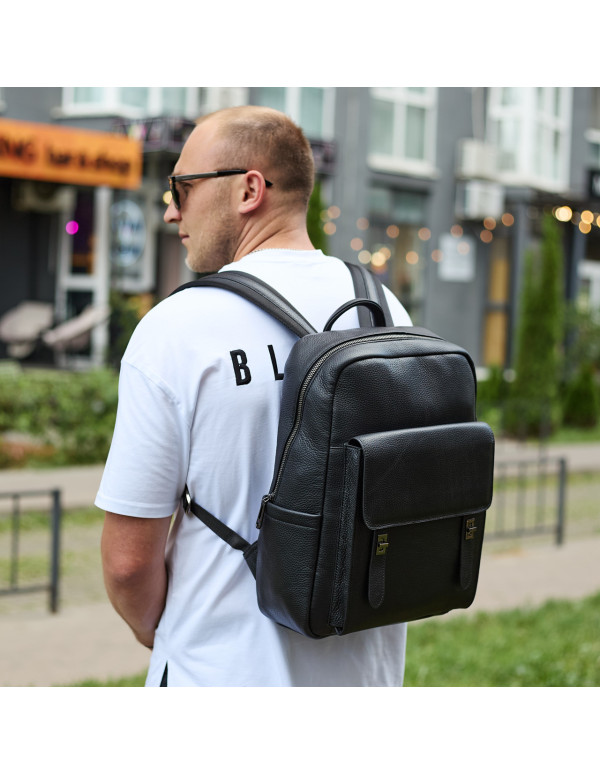 Стильний чоловічий шкіряний рюкзак Valman, чорний