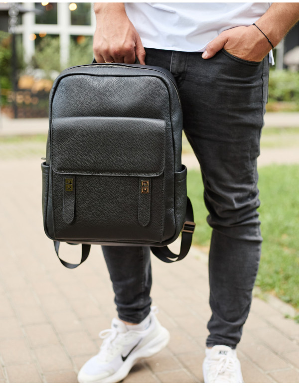 Стильний чоловічий шкіряний рюкзак Valman, чорний