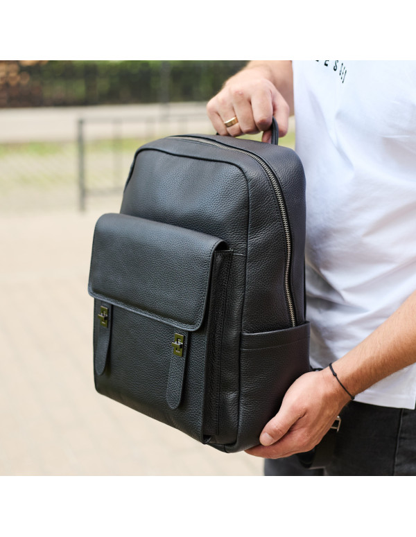 Стильний чоловічий шкіряний рюкзак Valman, чорний