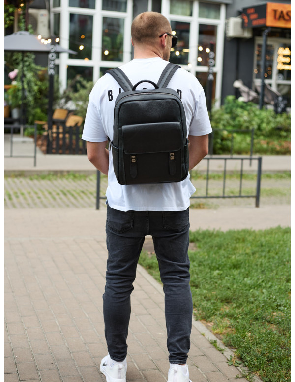 Стильний чоловічий шкіряний рюкзак Valman, чорний