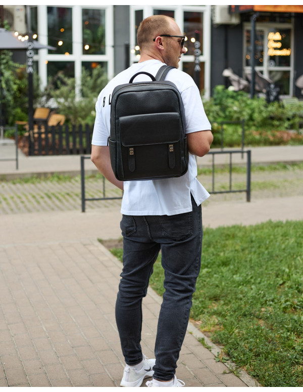 Стильний чоловічий шкіряний рюкзак Valman, чорний