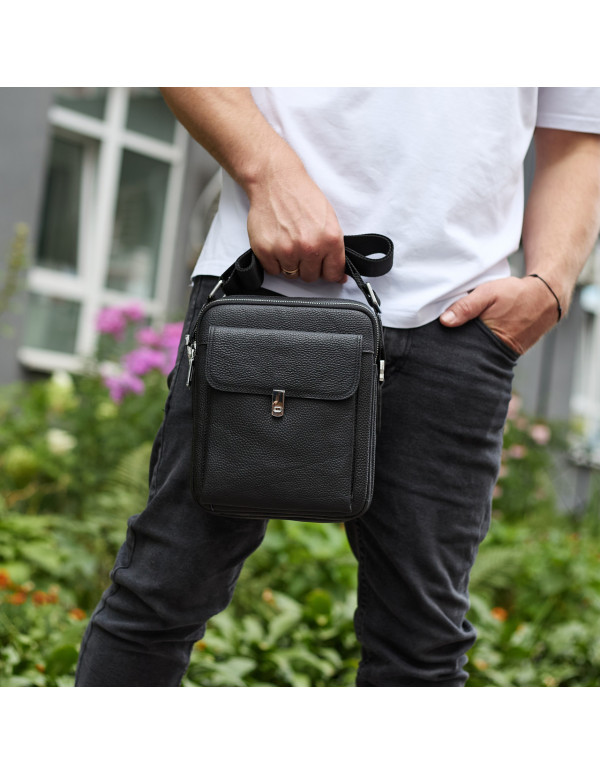Сумка-барсетка чоловіча шкіряна Valento, чорна