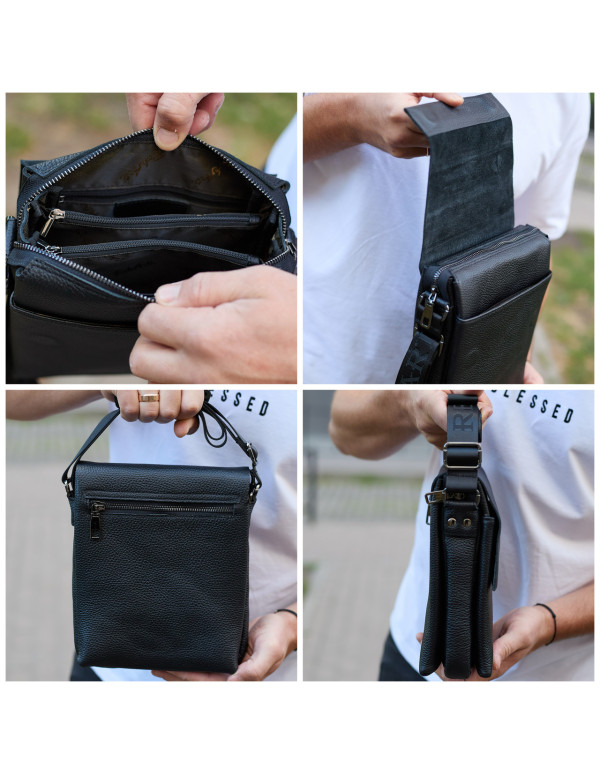 Шкіряний месенджер для чоловіка Napoli,чорна