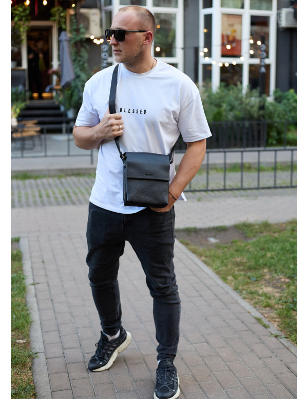 Шкіряний месенджер для чоловіка Napoli,чорна