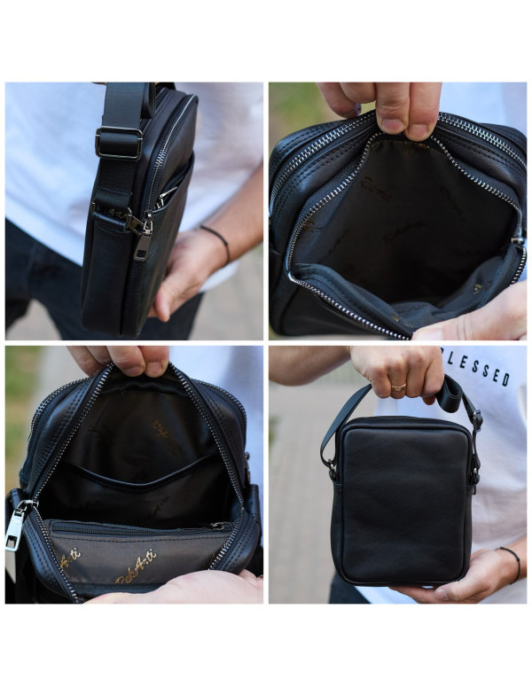 Чоловіча сумка з натуральної гладкої шкіри Prato, чорна