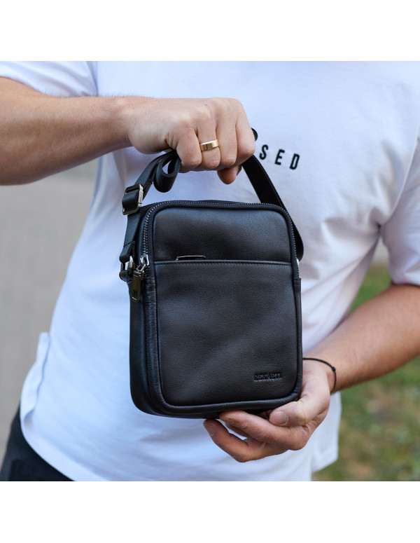 Чоловіча сумка з натуральної гладкої шкіри Prato, чорна