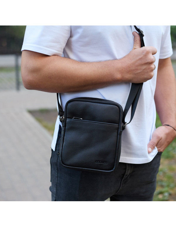 Чоловіча сумка з натуральної гладкої шкіри Prato, чорна