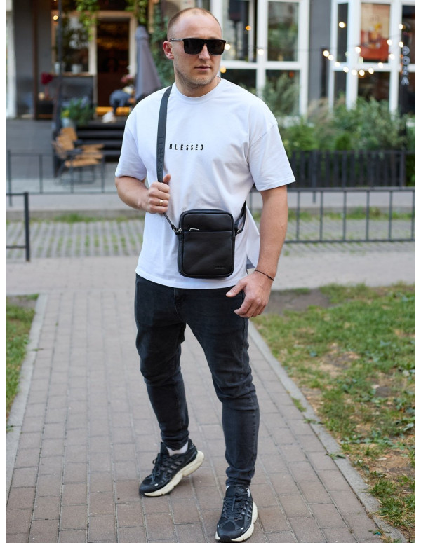 Чоловіча сумка з натуральної гладкої шкіри Prato, чорна