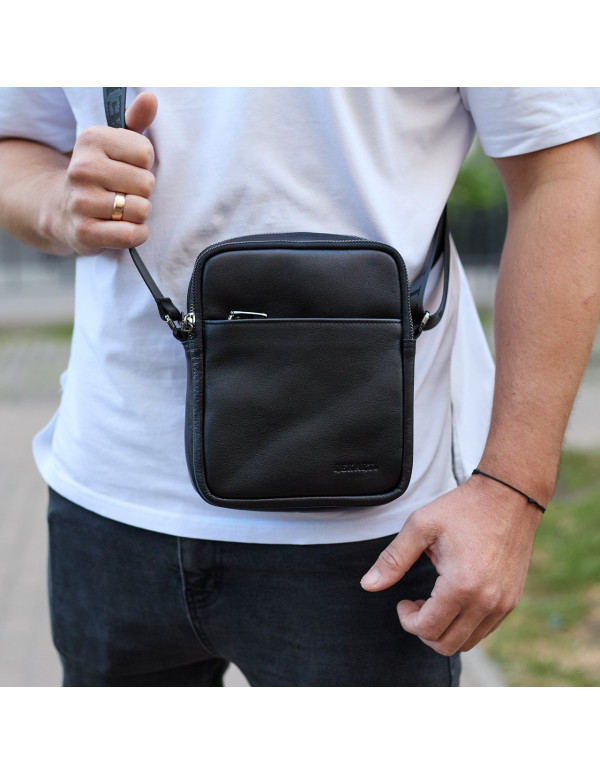 Чоловіча сумка з натуральної гладкої шкіри Prato, чорна