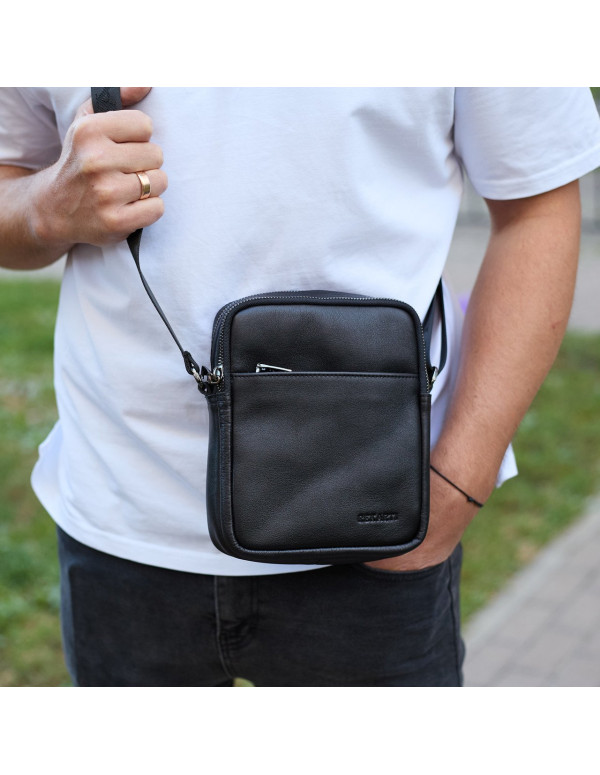 Чоловіча сумка з натуральної гладкої шкіри Prato, чорна