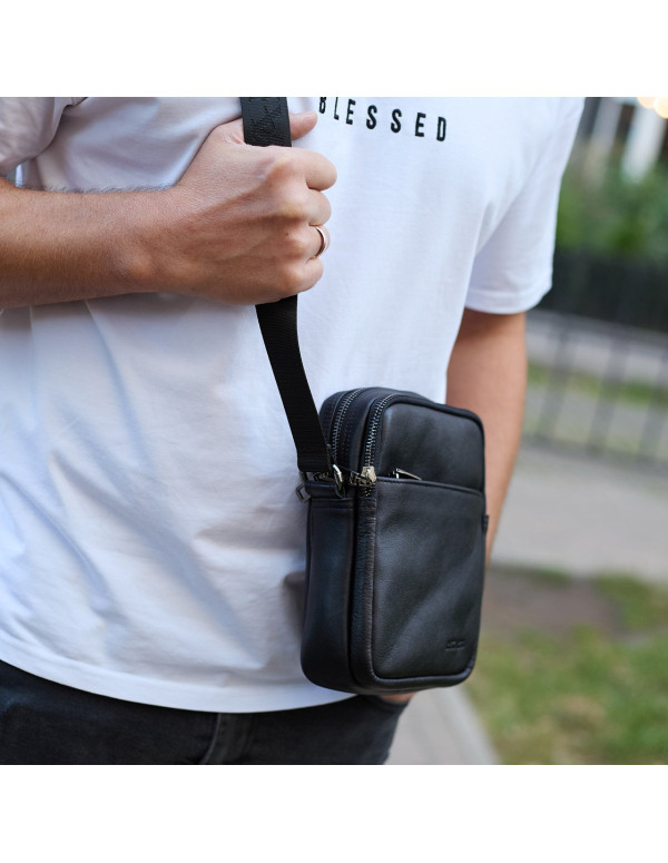 Чоловіча сумка з натуральної гладкої шкіри Prato, чорна